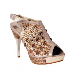 Gold Shimmer Crystal Decor High Vamp Peep Toe Sandals RG-084